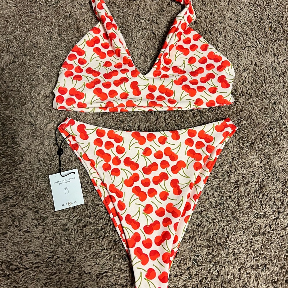 Skatie Cherry Print Bikini - Red and White
